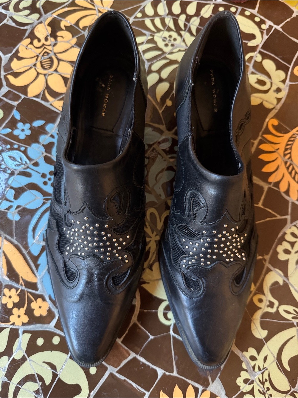 ZARA Black Studded Leather Slip-On BOOTIES SZ: 38EU/7.5 US